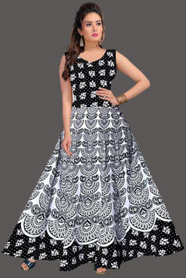 Xoretol Women Maxi Black, White Full Length Dress