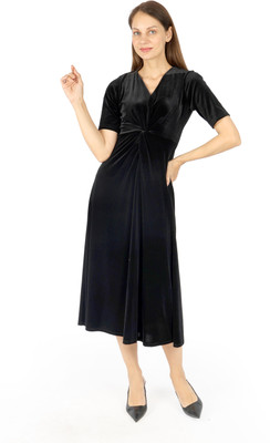 Fuegobella Women A-line Black Midi/Calf Length Dress