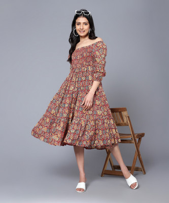 BANI WOMEN Women Ethnic Dress Red Midi/Calf Length Dress