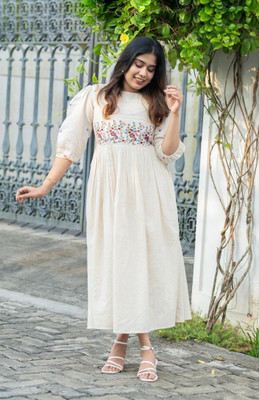 SUYASH Women A-line White Midi/Calf Length Dress