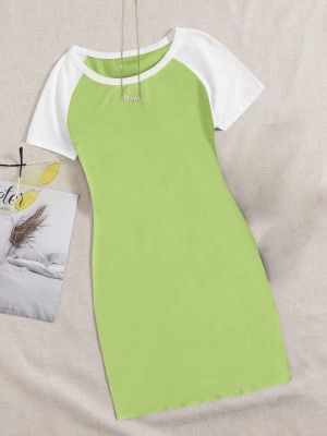 PRILLY Women Bodycon Light Green, White Dress