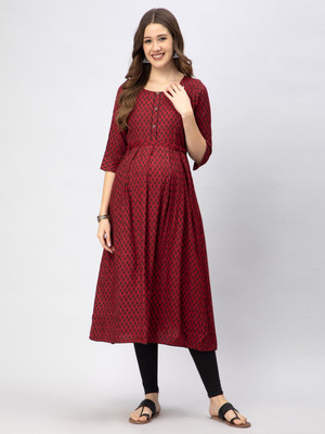 CEE 18 Women A-line Maroon Midi/Calf Length Dress