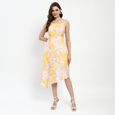 MADAME Women Fit and Flare Yellow Dress