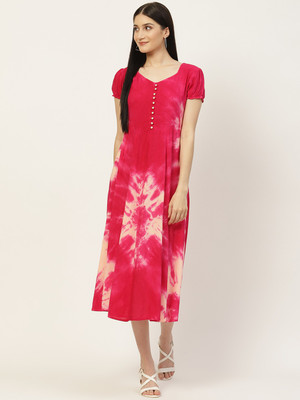 maaesa Women Ethnic Dress Pink Midi/Calf Length Dress
