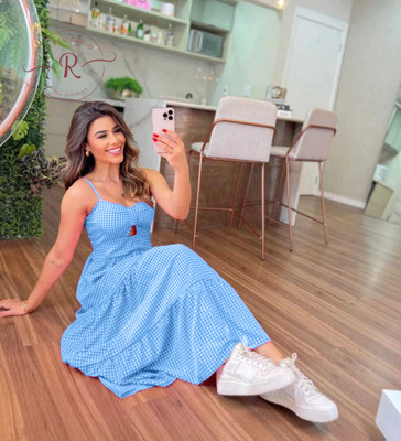 Burgstudio9 Women Fit and Flare Blue Midi/Calf Length Dress