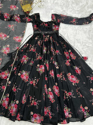 Jash Creation Women Fit and Flare Black Maxi/Full Length Dress