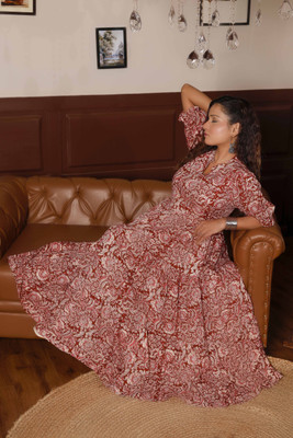 Presha Women Fit and Flare Maroon Maxi/Full Length Dress