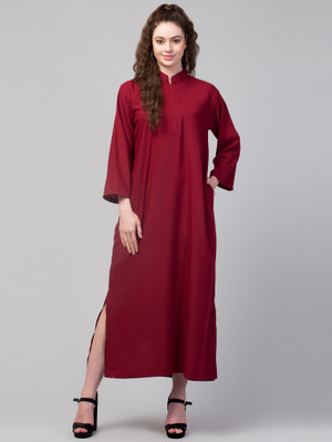 Sajaniya Women Self Design, Solid Straight Kurta(Maroon)