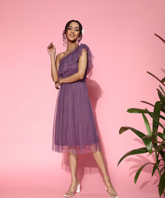 ATHENA Women Fit and Flare Purple Midi/Calf Length Dress