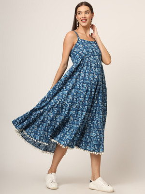 DIVENA Women Ethnic Dress Blue Midi/Calf Length Dress