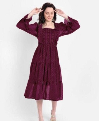 urban streetwear Women Fit and Flare Maroon Dress