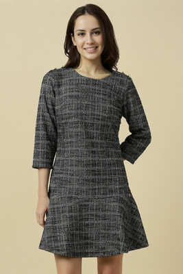Allen Solly Women Fit and Flare Grey Above Knee/Mid Thigh Length Dress