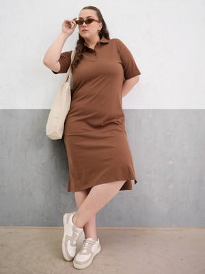 SASSAFRAS Curve Women A-line Brown Midi/Calf Length Dress