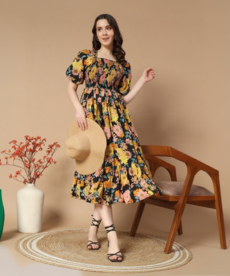 Raiyani Enterprise Women Fit and Flare Multicolor Midi/Calf Length Dress