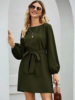 PINK HUB Women A-line Dark Green Dress