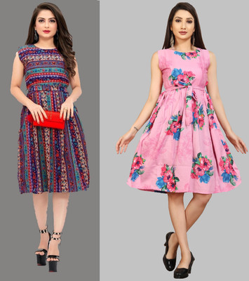 Modli 20 Fashion Women Fit and Flare Light Blue Knee Length Dress