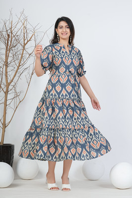 INSTA CRAFT Women Asymmetric Grey Midi/Calf Length Dress