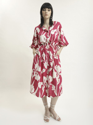 Black & Blah Blah Women Fit and Flare Pink Midi/Calf Length Dress