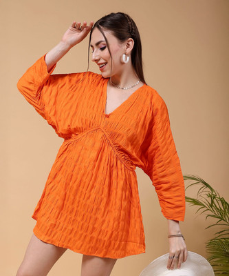 The Indian Garage Co. -Freehand Women Fit and Flare Orange Above Knee/Mid Thigh Length Dress