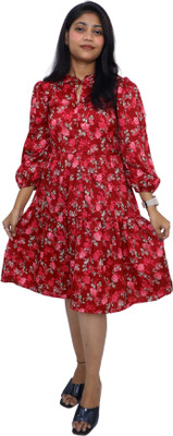RETRORISE Women Ethnic Dress Red Knee Length Dress