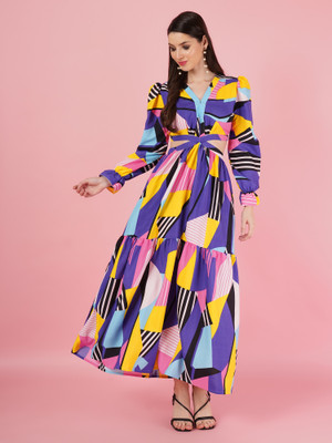 OTABU Women A-line Multicolor Maxi/Full Length Dress