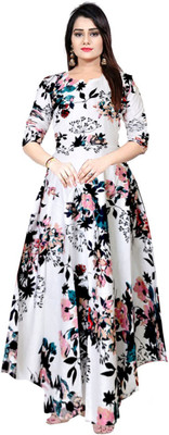 impression Women Fit and Flare White Maxi/Full Length Dress