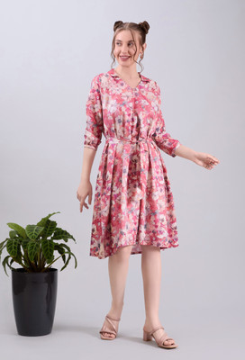AmarAsha Women Fit and Flare Pink Mini/Short Dress