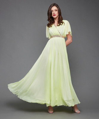 Miss Chase Women Gown Yellow Maxi/Full Length Dress