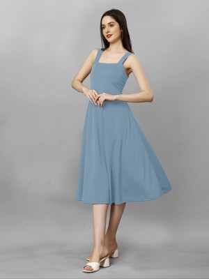 KV Fashion Women Fit and Flare Light Blue Dress