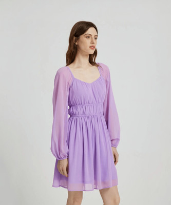 Deshi Look Women A-line Purple Above Knee/Mid Thigh Length Dress
