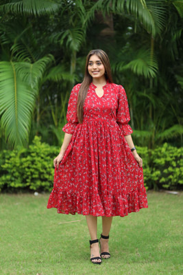 Fashion2wear Women A-line Multicolor Midi/Calf Length Dress