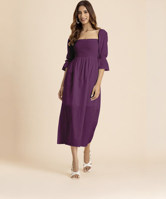 moomaya Women Fit and Flare Purple Midi/Calf Length Dress