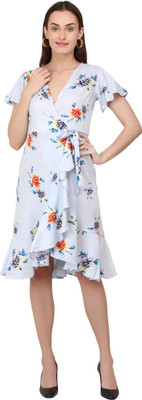 Emeros Women A-line Light Blue Knee Length Dress