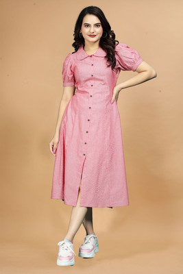 HouseOfCommon Women A-line Pink Midi/Calf Length Dress