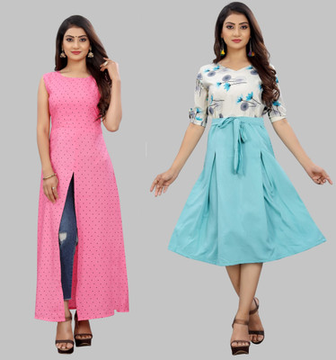 Modli 20 Fashion Women Fit and Flare Multicolor Below Knee Dress