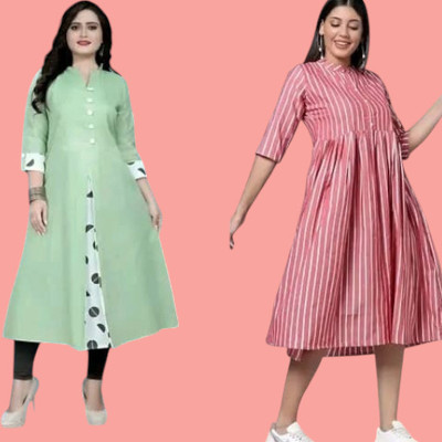 Suhani Creationnm Women Self Design A-line Kurta(Green, Pink)