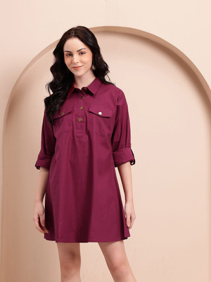 Mast & Harbour Women Shirt Maroon Above Knee/Mid Thigh Length Dress