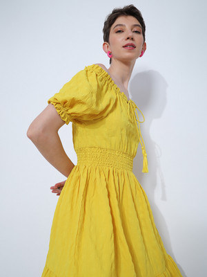 LIMEROAD Women A-line Yellow Above Knee/Mid Thigh Length Dress