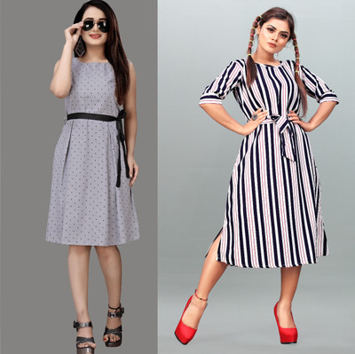 maruti fab Women Fit and Flare Grey Below Knee Dress