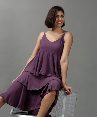 SHOWOFFFF Women Maxi Purple Midi/Calf Length Dress