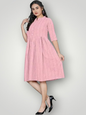 Kfashionbfd Women A-line Pink Knee Length Dress