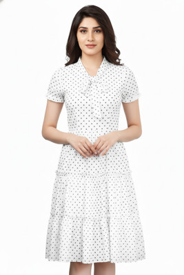 Fashion2wear Women Fit and Flare White Knee Length Dress