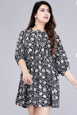 Moda Ethnique Women Ethnic Dress Black Above Knee/Mid Thigh Length Dress