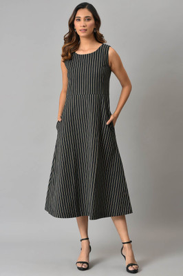 W Women A-line Black Midi/Calf Length Dress