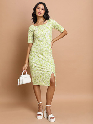 Tokyo Talkies Women Sheath Green Below Knee Dress
