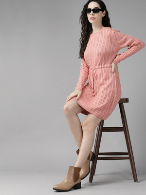 Roadster Women A-line Pink Knee Length Dress