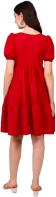 SHABRI FASHION Women Fit and Flare Maroon Knee Length Dress