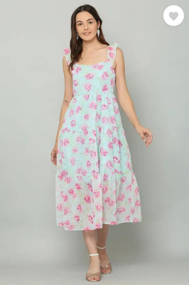 BHB Women A-line White Ankle Length Dress