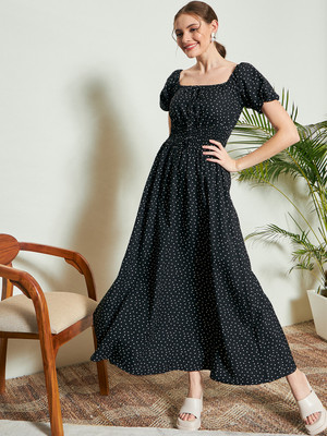 KASSUALLY Women Maxi Black, White Full Length Dress