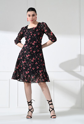 SAKSHI TRADER Women A-line Black Knee Length Dress
